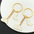 White Western Hat and Boot Star Metal Keychain Set view 2
