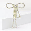 Long Crystal Bow Brooch in Silver and Gold Tone Decorative Lapel Accessory view 2