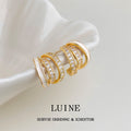 Gold Triple Band Half Hoop Earrings White Enamel Zircon view 1
