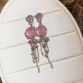 Resin Rose and Chain Tassel Drop Earrings in Three Colors view 6