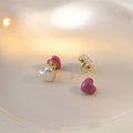 White Heart Pearl Stud Earrings Contrast Enamel Heart Backs view 4