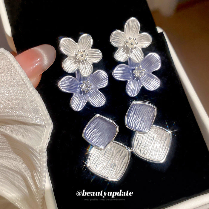 Purple and Silver Drop Stud Earrings in Two Designs