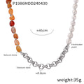 Steel Tone Chain Necklace Natural Stone Freshwater Pearl Half view 6