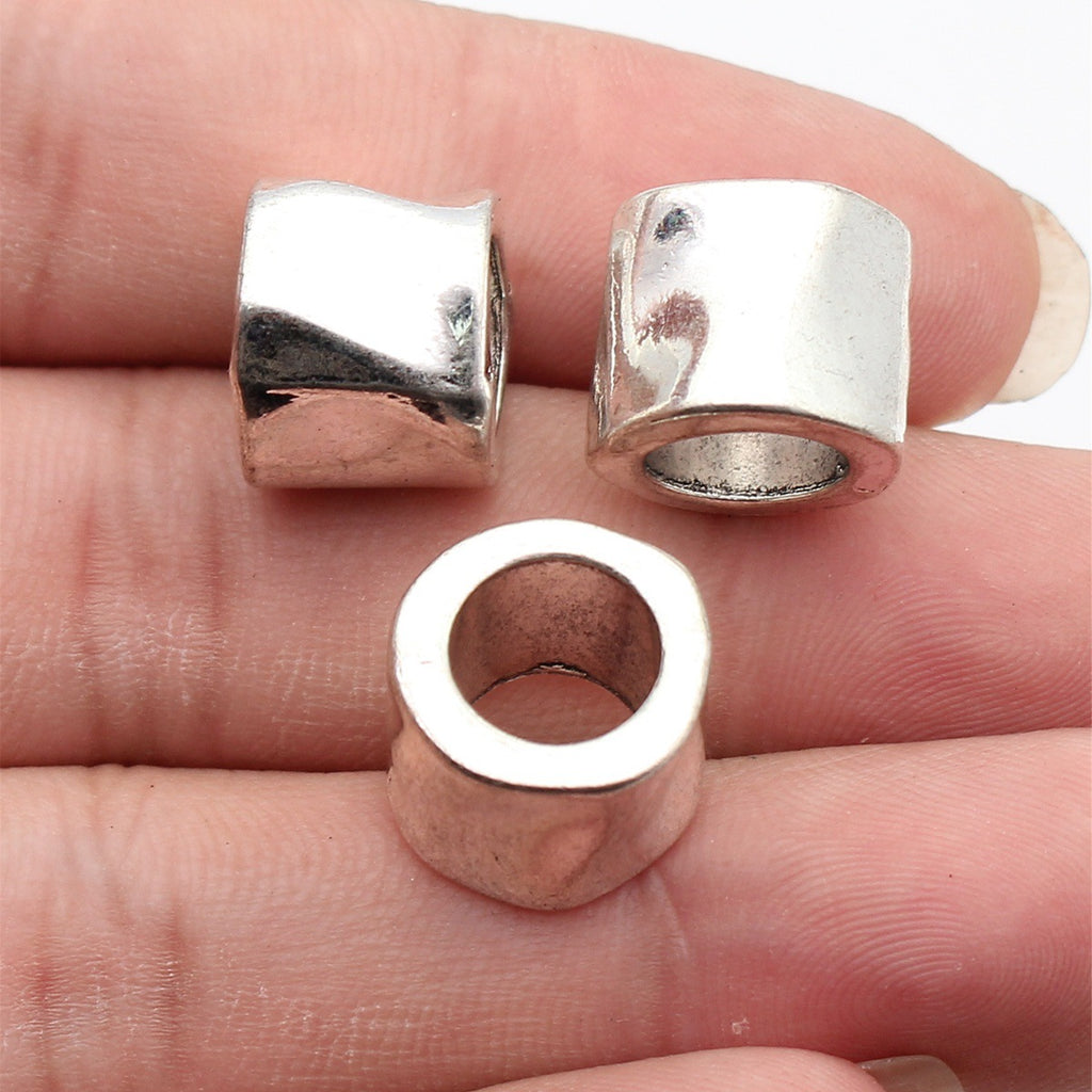 14x14x12mm 5.8g Antique Silver Tone Zinc Alloy Hammered Tube Large Hole Spacer Beads for Dreadlock Jewelry