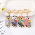 Owl Rhinestone Enamel Keychain Gold Tone 4 Color Styles view 1