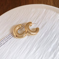 Gold Tone Textured C Hoop Earrings Four Styles With Decorative Metal Accents view 7