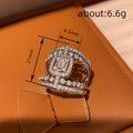 Silver Tone Emerald Cut Halo Multi Band Pave Finger Ring view 4