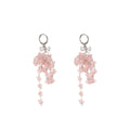 Pink Butterfly Bead and Chain Fringe Huggie Earrings view 5