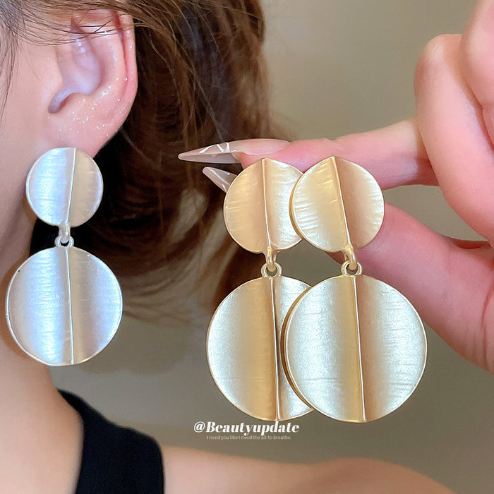 Brushed Metal Triple Disc Drop Stud Earrings Jewelry Pair