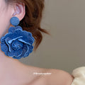Blue Fabric Flower Stud Earrings In Two Designs Jewelry view 4