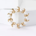 Pearl and Leaf Wreath Brooch in Gold or Silver Tone view 2