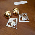 Two Tone Geometric Square and Circle Drop Earrings view 6