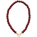 Glossy Red Beaded Necklace with Gold Tone Clasp Fashion Jewelry view 5