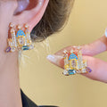 Castle Pendant Necklace And Stud Earrings Colorful Stones view 3