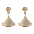Gold Tone Clear Stone Top And Ivory Fan Drop Stud Earrings view 5