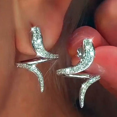 Silver Tone Curved Snake Stud Earrings shown from the front