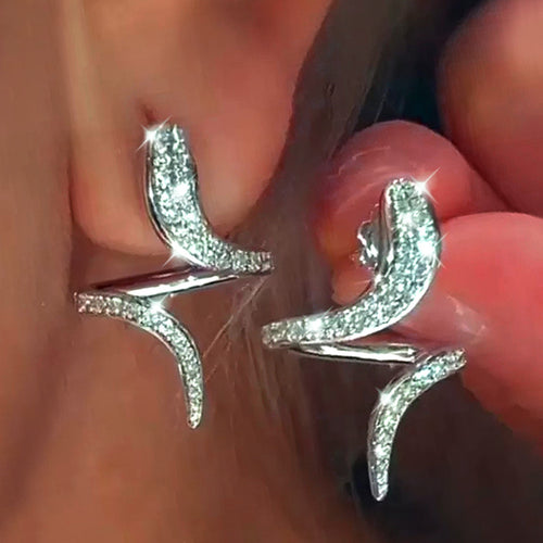 Silver Tone Curved Snake Stud Earrings shown from the front