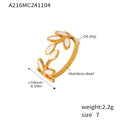 Leaf Branch Open Ring White Enamel Gold Steel Adjustable Band view 6