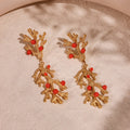 Gold Coral Branch Shell Pearl and Enamel Drop Earrings view 4