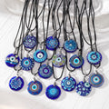Black Cord Round Printed Glass Evil Eye Pendant Necklaces view 1