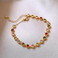 Gold Tone Fine Chain Bracelet With Multicolor Round Crystal Links view 1