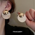 Two Tone Disc and Dome Geometric Stud Earrings Decorative Jewelry view 1