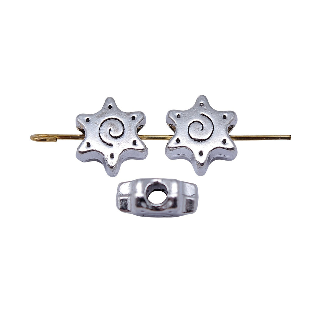 10x10x4.9mm 1.5g Antique Silver Zinc Alloy Swirl Hexagram Large Hole Beads for Bracelet DIY Making