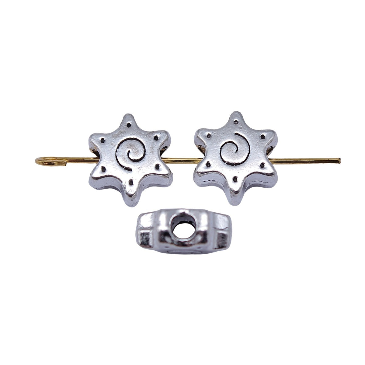 10x10x4.9mm 1.5g Antique Silver Zinc Alloy Swirl Hexagram Large Hole Beads for Bracelet DIY Making