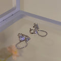 Silver Crystal Heart and Butterfly Chain Ear Clips view 4