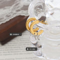 Two Tone C Hoop Earrings Double Ring Drops Gold Steel view 2