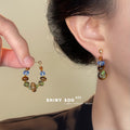 Gold Tiger Eye Beaded Hoop Earrings Blue Green Accents view 2