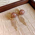 Beaded Tassel Hoop Earrings In Five Pearl Tone Colors view 7