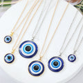 Round Blue Evil Eye Pendant Necklaces in Gold and Silver Tone Sizes view 5