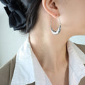 Boat Shape Hammered Textured Hoop Earrings Gold Or Steel view 7