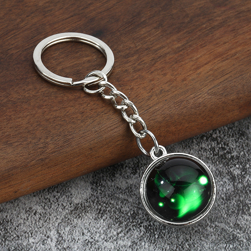 Luminous Zodiac Glass Cabochon Metal Keychain for Bag Charm Gifts