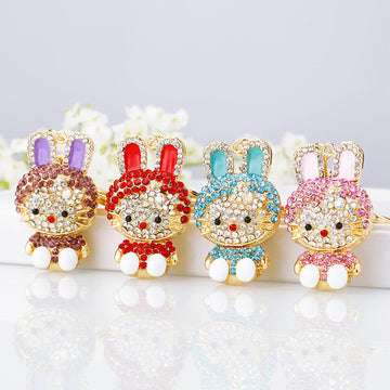 Jeweled Cute Rabbit Keychains in Four Colors plus Assorted Color Option