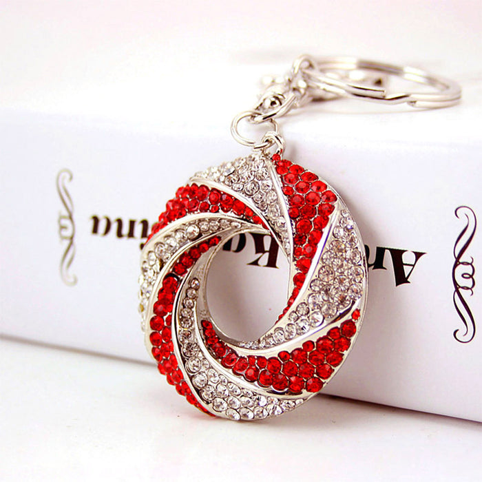Rhinestone Round Ring Pendant Keychain Zinc Alloy Bag Charm