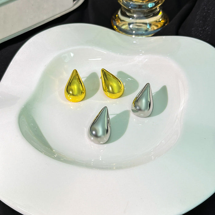 Polished Gold and Silver Teardrop Metal Stud Earrings