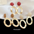 Gold Brushed Oval Drop Earrings with Round Studs Jewelry Accessory view 2