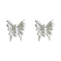 Silver Mini Butterfly Stud Earrings Triple Pearl Body view 5