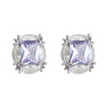 Silver Tone Lavender Rectangle And Clear Oval Faceted Stone Stud Earrings view 5