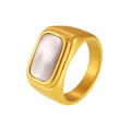 White Seashell Rectangle Signet Ring Stainless Steel Gold Silver Tone view 5