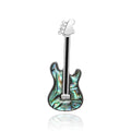 Green Guitar Brooch with Crystal Details and Silver Tone Pin view 1