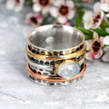 Tri Tone Hammered Stack Oval Cabochon Ring Sizes 6-10 view 5