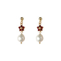 Gold Red Crystal Flower Drop Earrings Baroque Pearl Pendants view 5
