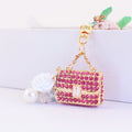 Rhinestone Handbag Keychain With White Rose And Pearl-Like Bead Charms view 3