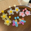Four Color Layered Fabric Petal Flower Stud Earrings view 2