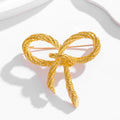 Gold Tone Ribbon Bow Metal Brooch Pin 4.6 cm for Jackets and Lapels view 4