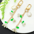 White Bell Flower Shell and Leaf U Clasp Keychains view 2