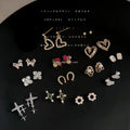 Mini CZ Heart Butterfly Pearl Ginkgo Stud Drop Earrings view 1